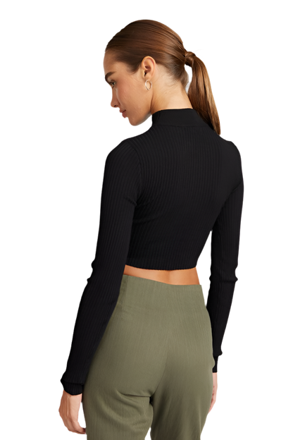 “JUDY” MOCK NECK CROP TOP WITH CUT OUT