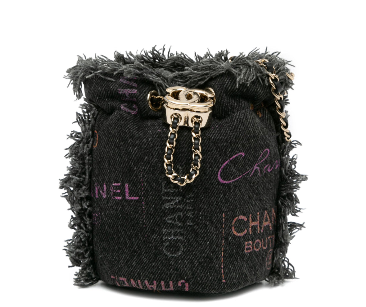 CHANEL - 
Chanel Mini Denim Mood Bucket With Chain Gray [pre-owned]