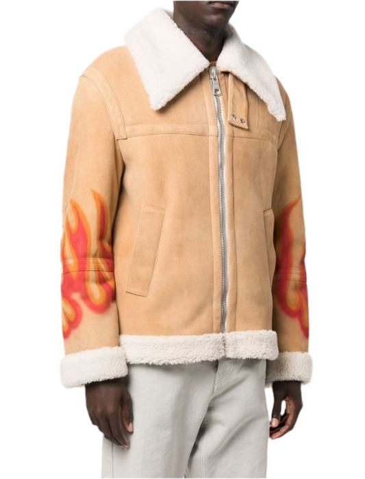 PALM ANGELS Shearling Flame Printed Jacket