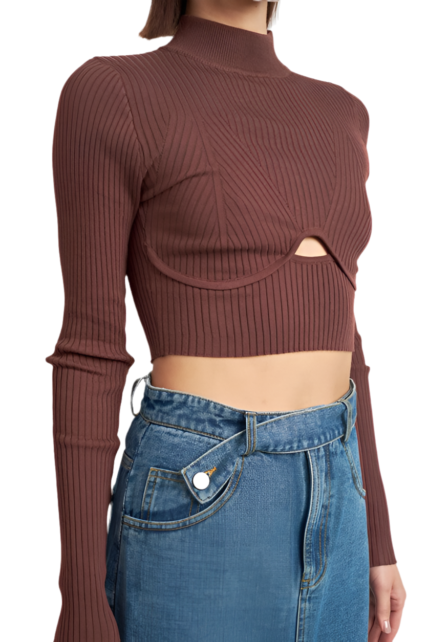 “JUDY” MOCK NECK CROP TOP WITH CUT OUT