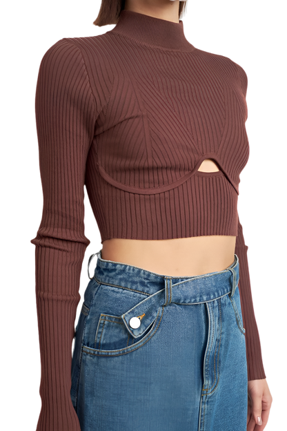 “JUDY” MOCK NECK CROP TOP WITH CUT OUT