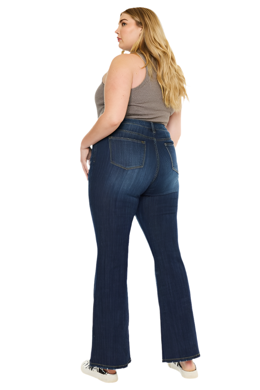 PLUS PETITE DARK WASH MID RISE FLAR JEANS