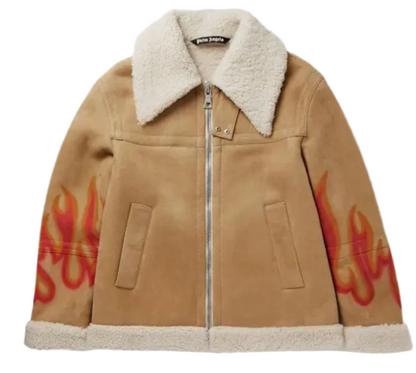 PALM ANGELS Shearling Flame Printed Jacket