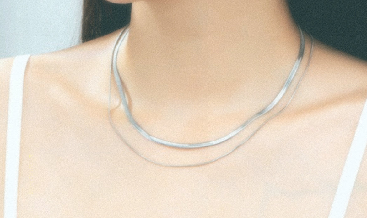 “JANICE” Two Layer Herringbone Chain Necklace