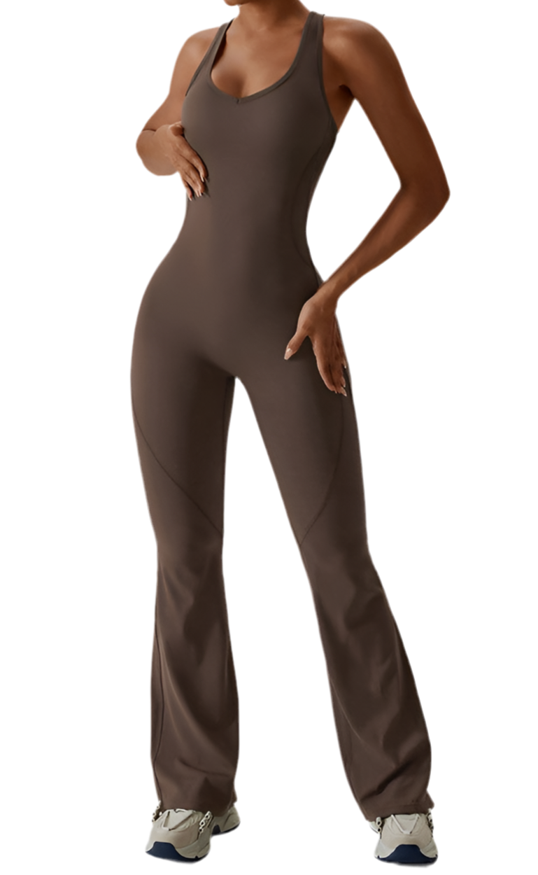 “BETRICE” Solid flared trousers cutout back jumpsuit