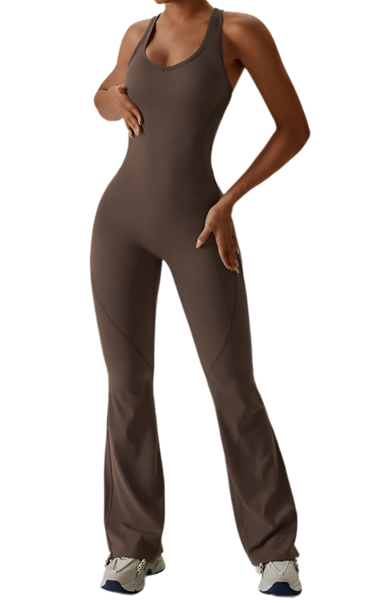 “BETRICE” Solid flared trousers cutout back jumpsuit