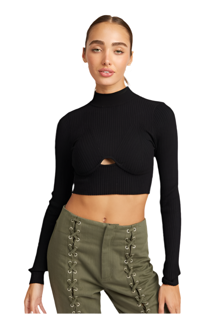 “JUDY” MOCK NECK CROP TOP WITH CUT OUT