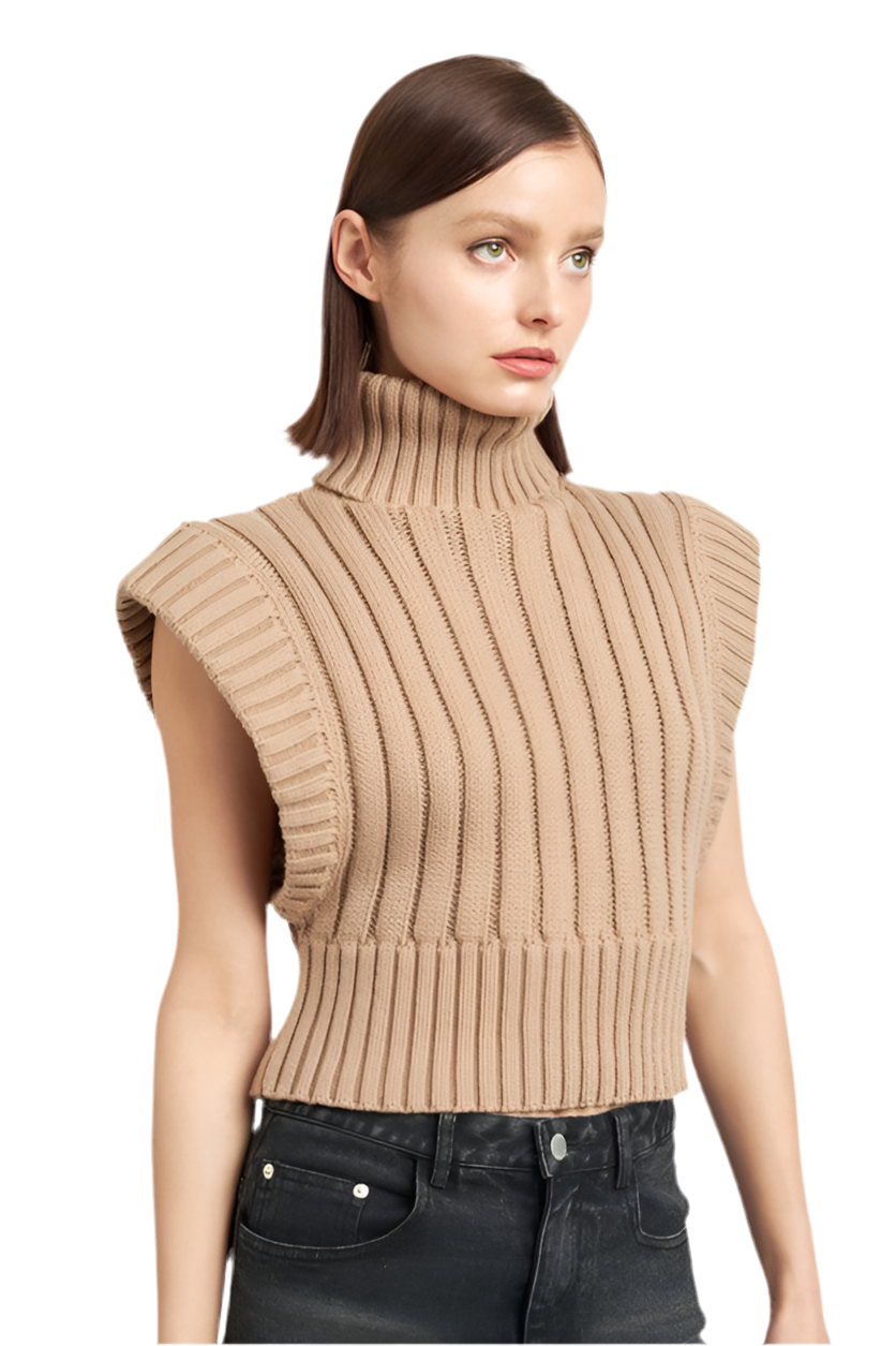 “CASSANDRA” RIBBED TURTLE NECK VEST