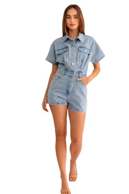 SHORT SLEEVE DENIM ROMPER