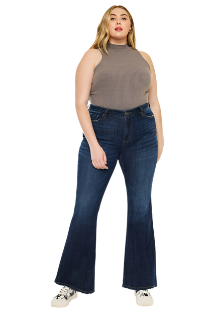 PLUS PETITE DARK WASH MID RISE FLAR JEANS