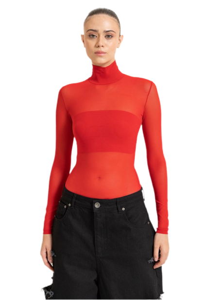 “FANCY” SHEER MESH TURTLENECK