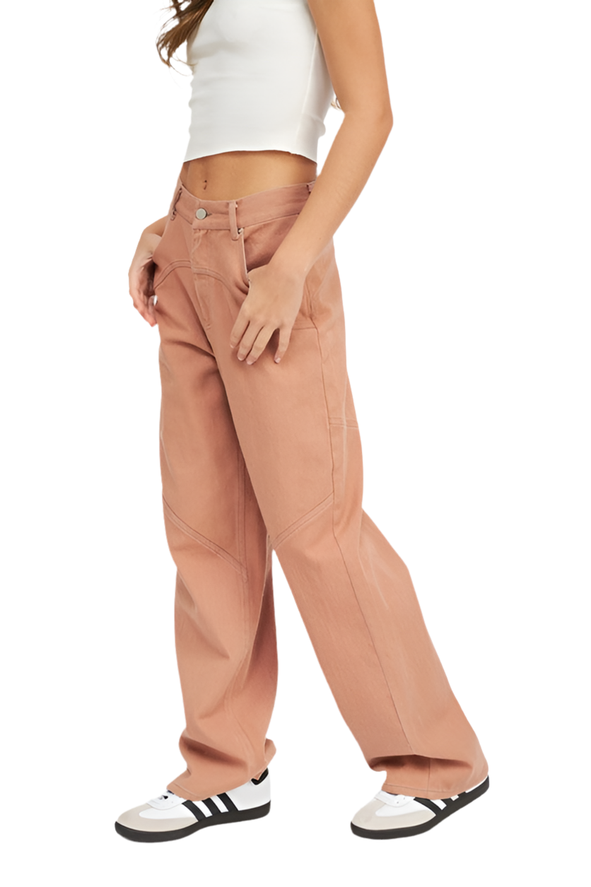 CONTRASTED STITCH DETAIL WIDE PANTS