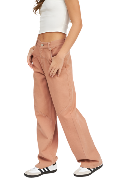 CONTRASTED STITCH DETAIL WIDE PANTS