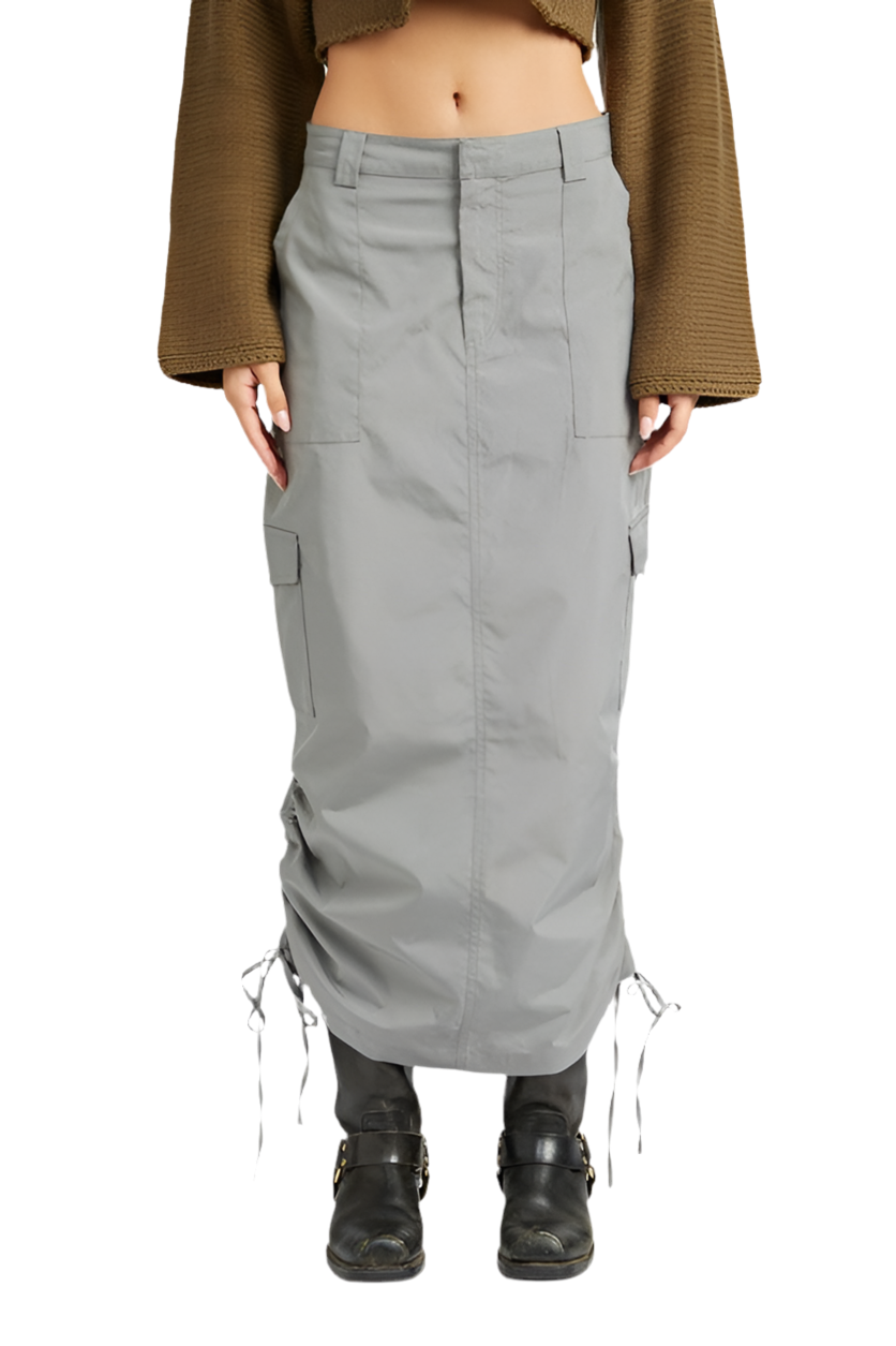 RUCHED MIDI CARGO SKIRT