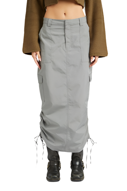 RUCHED MIDI CARGO SKIRT