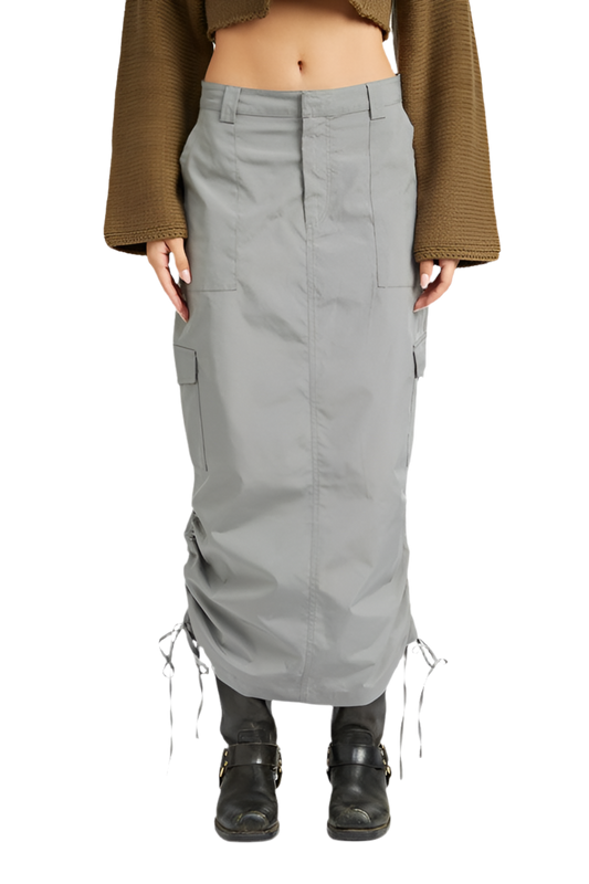 RUCHED MIDI CARGO SKIRT