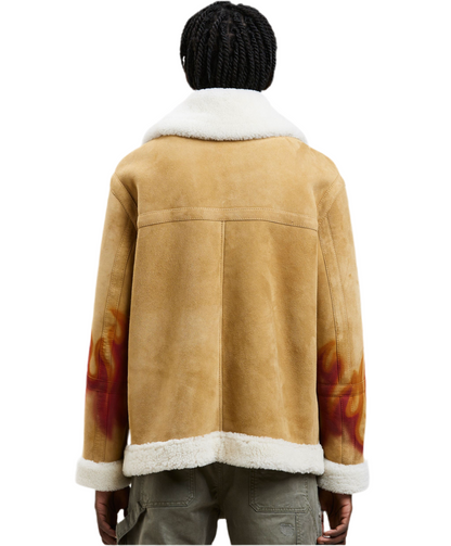 PALM ANGELS Shearling Flame Printed Jacket