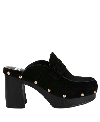 “RILEY” Suede Platform Clogs