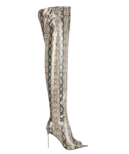 “DARRA” Snake Print Stiletto Long Boots