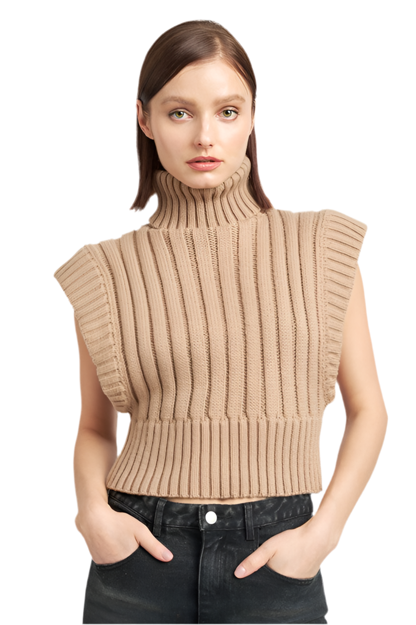 “CASSANDRA” RIBBED TURTLE NECK VEST