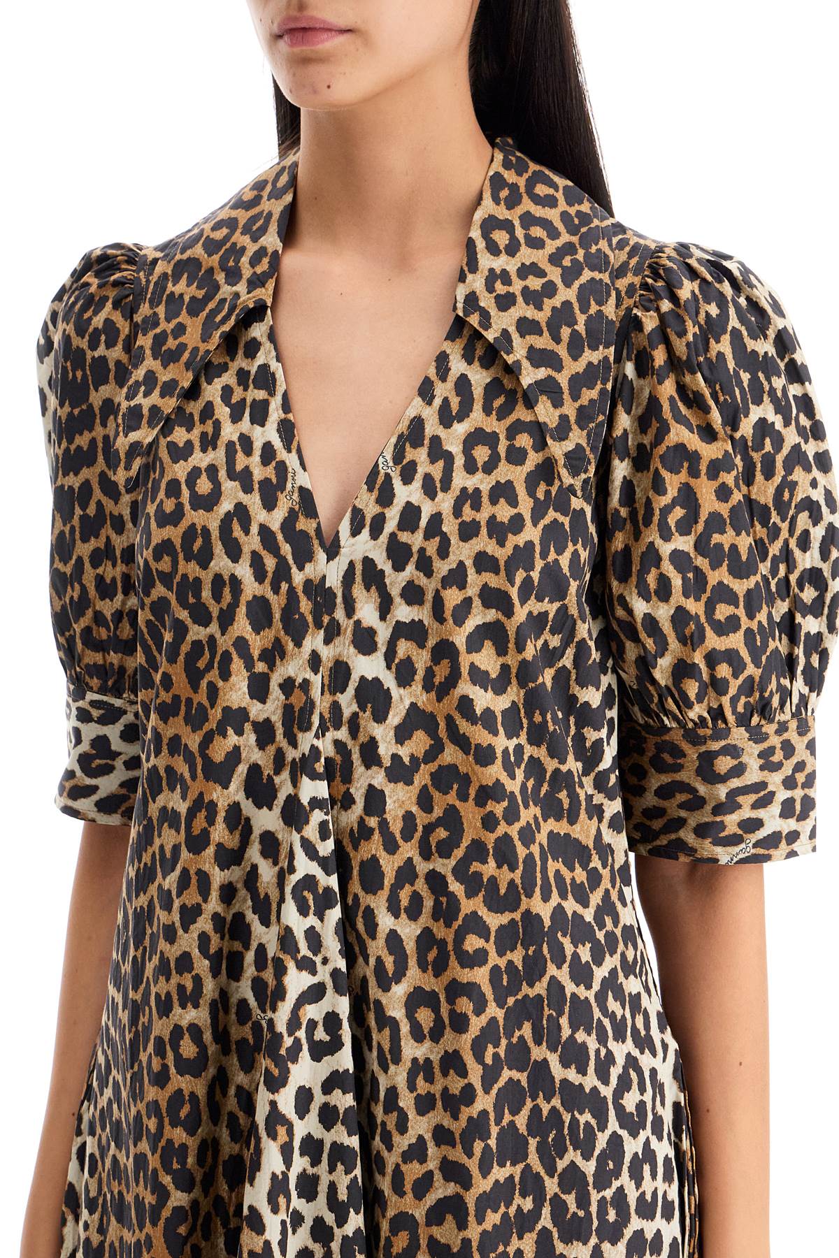 Ganni Ganni leopard print poplin dress