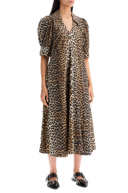 Ganni Ganni leopard print poplin dress