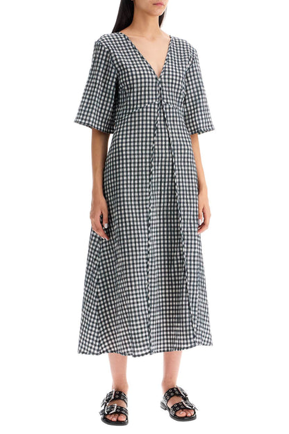 Ganni Ganni midi seersucker check dress