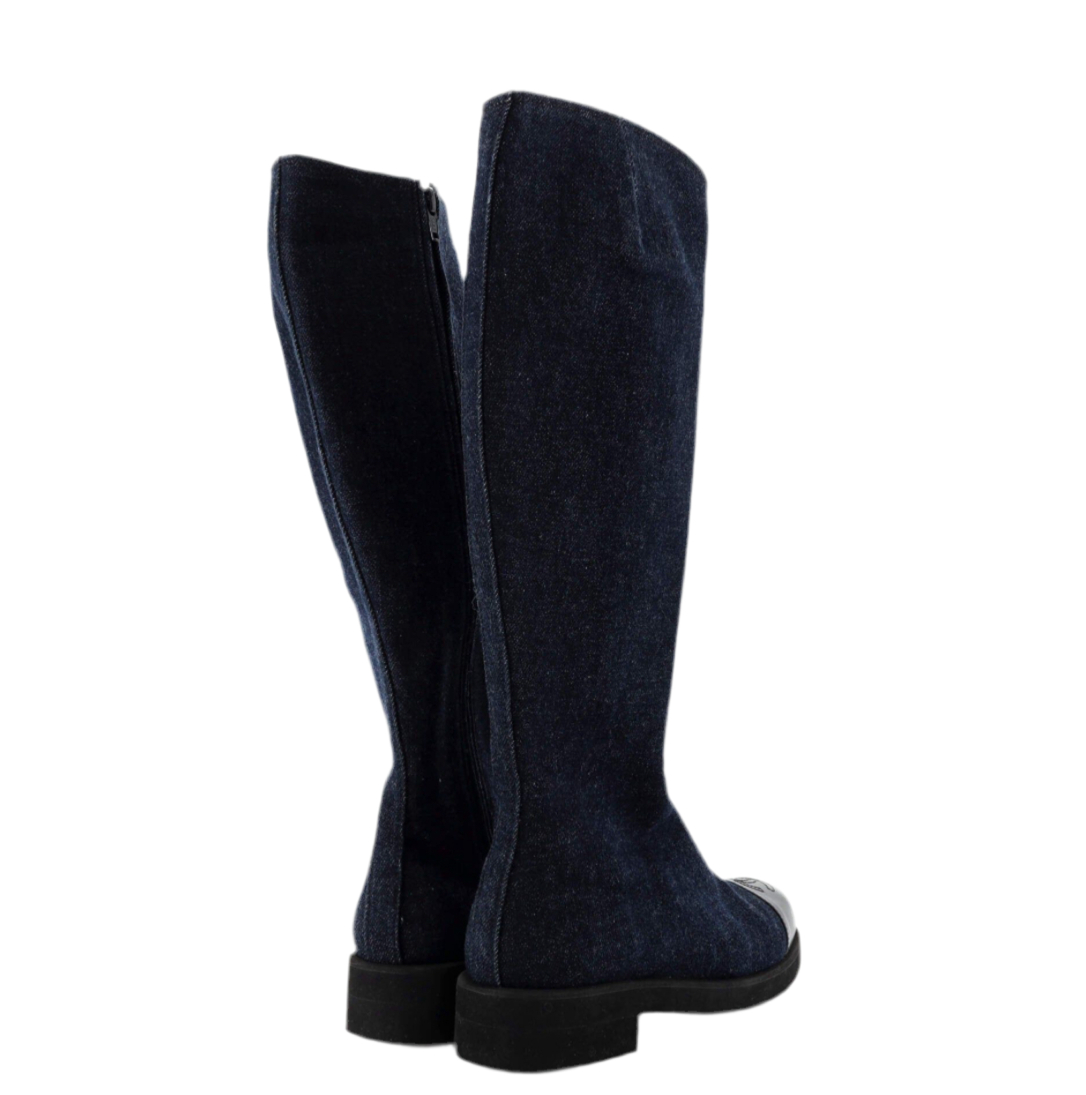 CHANEL
Women's Cc Cap Toe Knee High Boots Denim With Leather