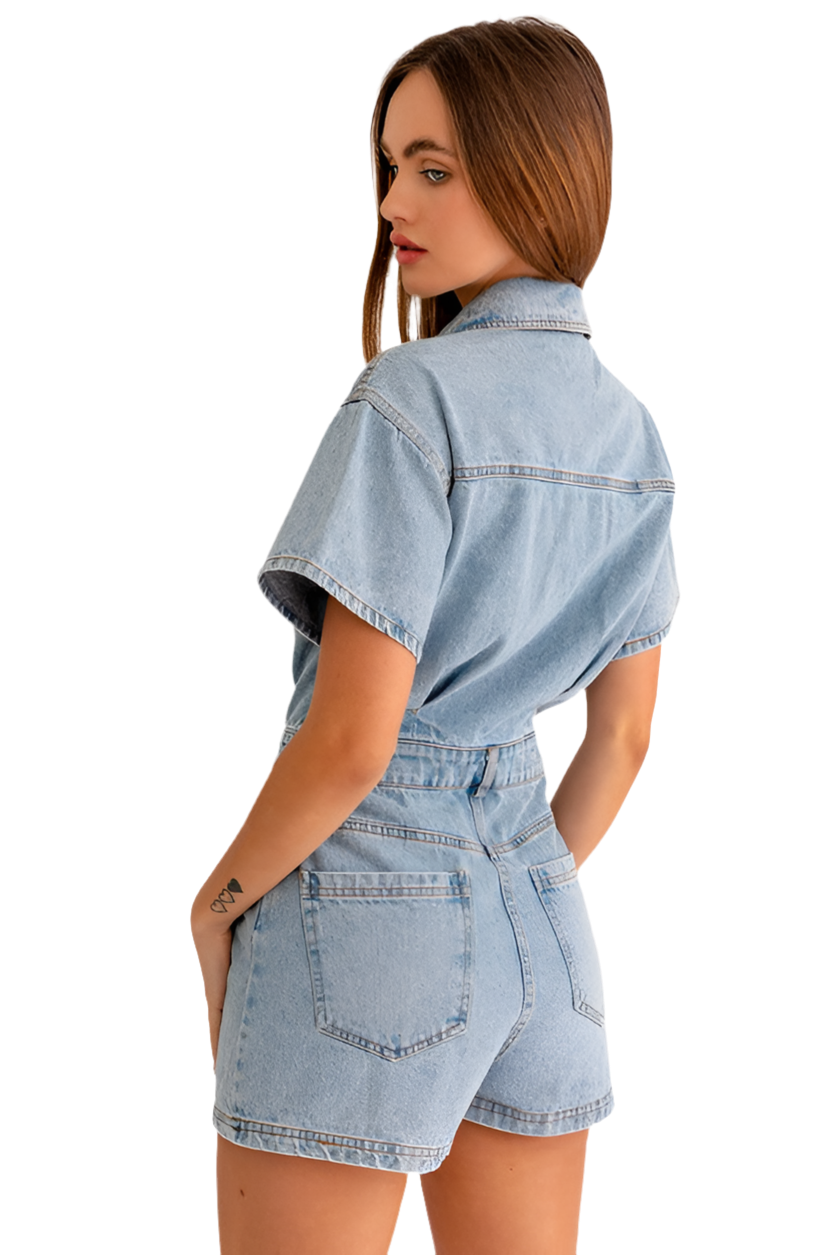 SHORT SLEEVE DENIM ROMPER