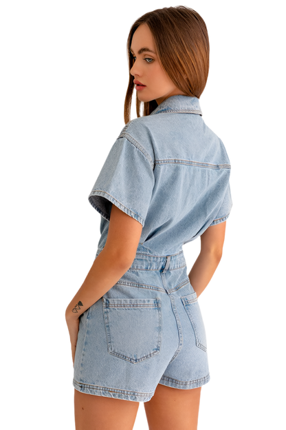 SHORT SLEEVE DENIM ROMPER