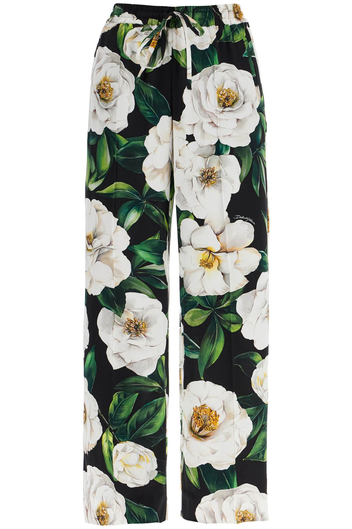 Dolce & Gabbana Dolce & Gabbana black silk pants with floral pattern