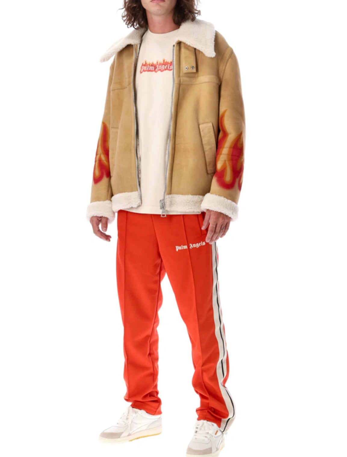 PALM ANGELS Shearling Flame Printed Jacket