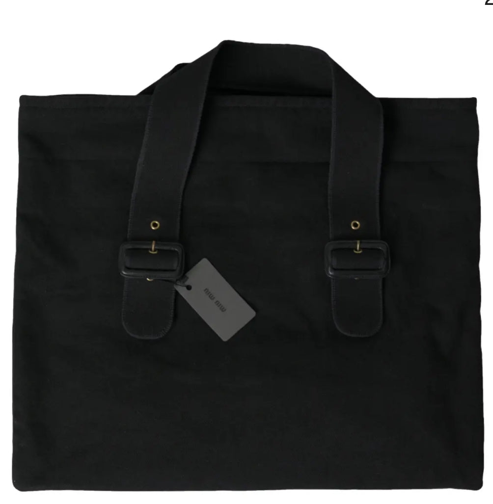 MIU MIU
BLACK CANVAS DENIM LOGO SHOULDER TOTE SHOPPING BAG