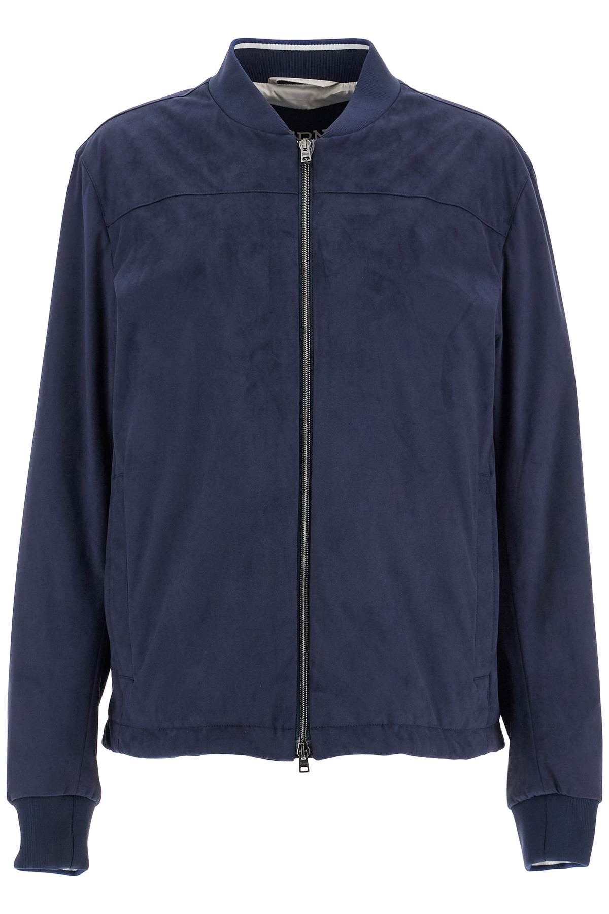 HERNO HERNO dark blue suede bomber with mandarin collar