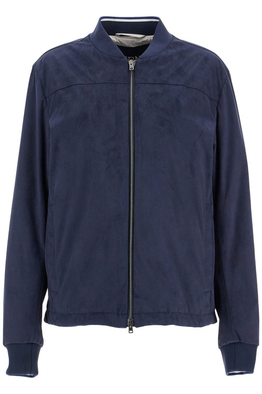 HERNO HERNO dark blue suede bomber with mandarin collar