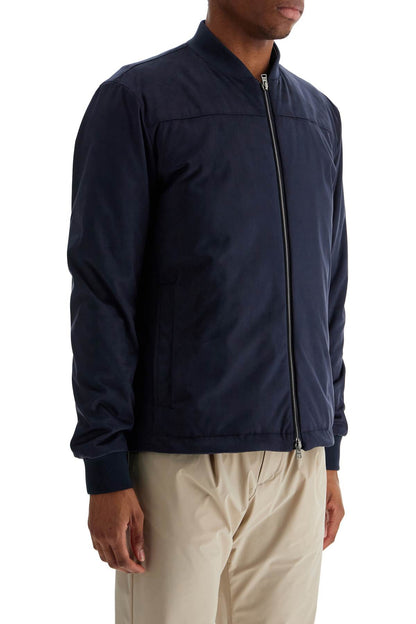 HERNO HERNO dark blue suede bomber with mandarin collar