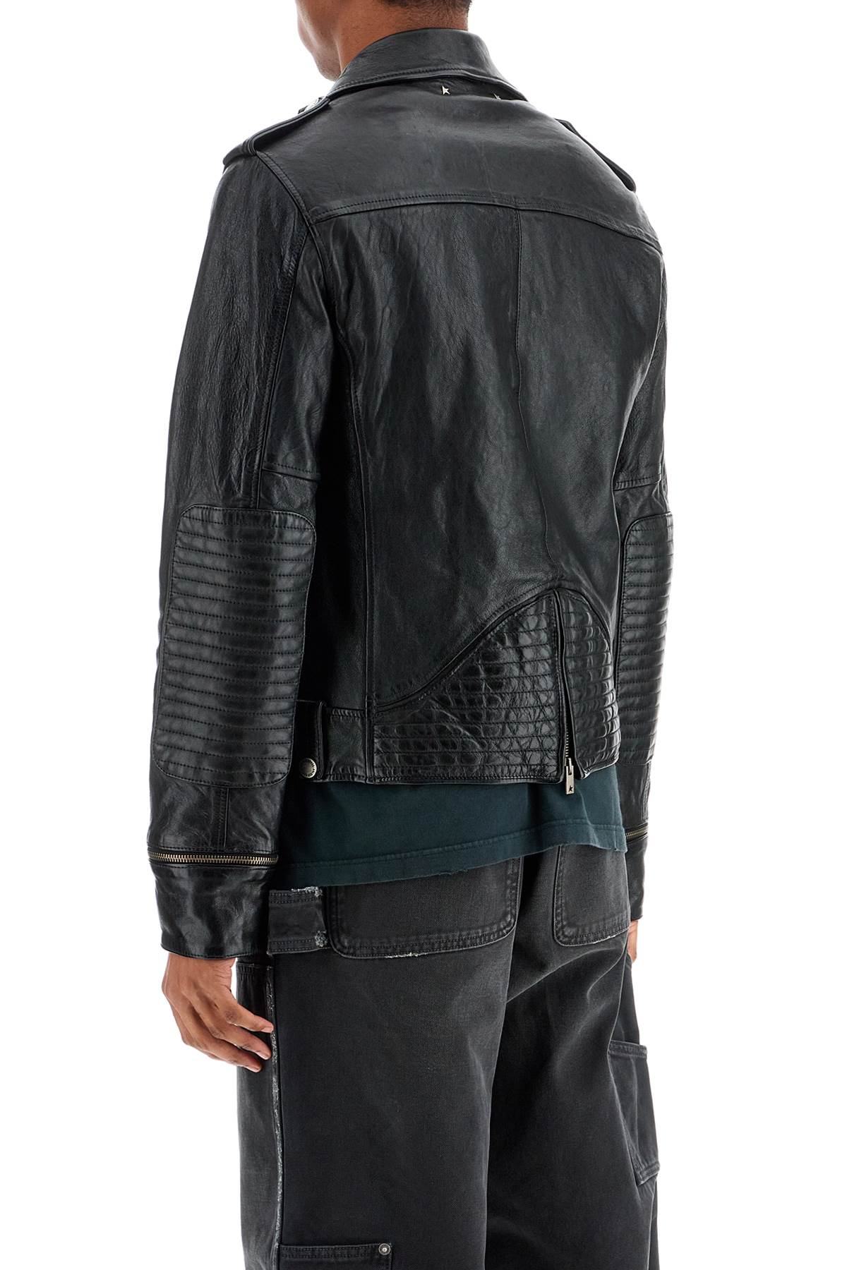 Golden Goose Golden Goose black waxed leather biker jacket with zip