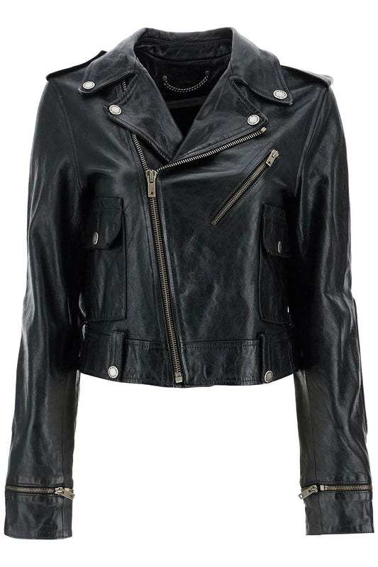 Golden Goose Golden Goose shiny black sheepskin biker jacket with sturdy zip