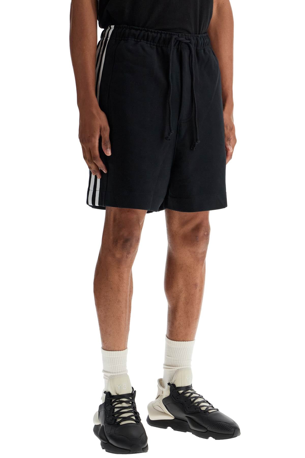 Y-3 Y-3 black cotton shorts with white stripes