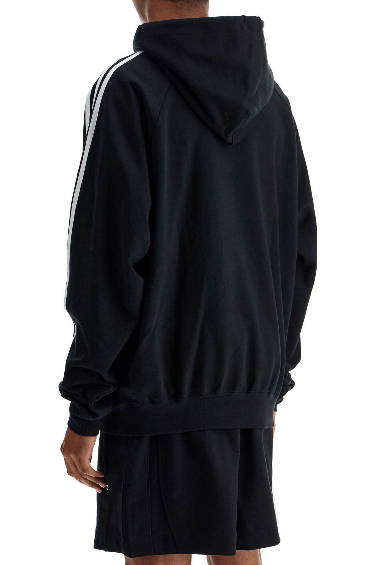 Y-3 Y-3 black cotton and recycled polyester hoodie with white raglan stripes