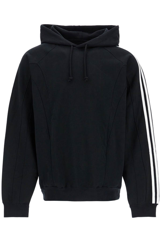 Y-3 Y-3 black cotton and recycled polyester hoodie with white raglan stripes