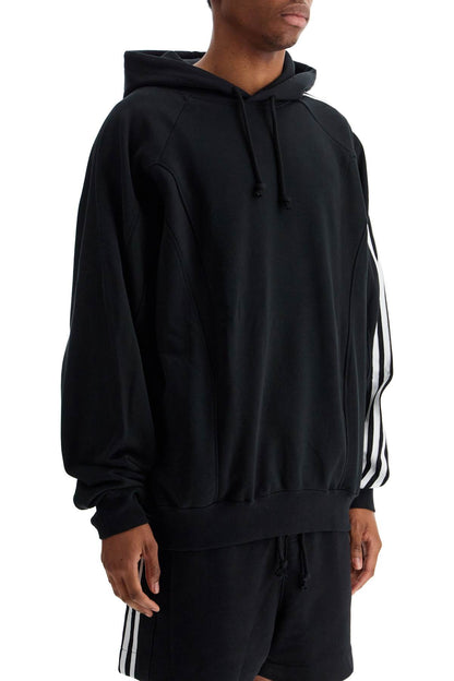 Y-3 Y-3 black cotton and recycled polyester hoodie with white raglan stripes