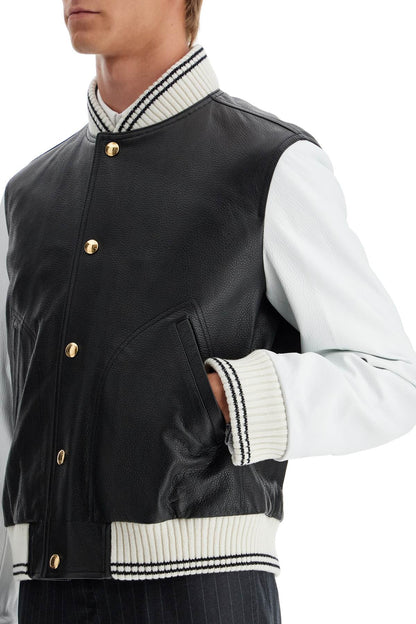 Thom Browne Thom Browne leather varsity bomber jacket