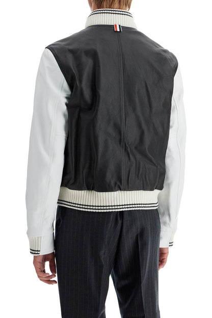 Thom Browne Thom Browne leather varsity bomber jacket