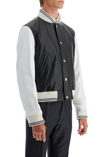 Thom Browne Thom Browne leather varsity bomber jacket