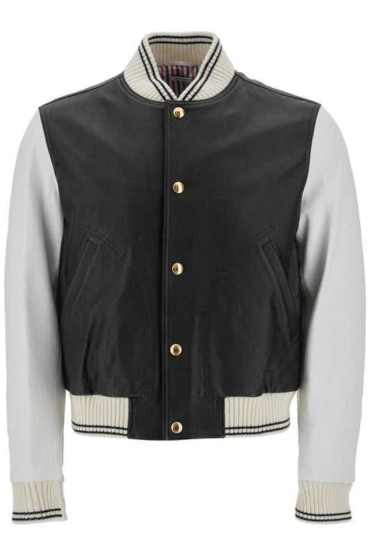 Thom Browne Thom Browne leather varsity bomber jacket