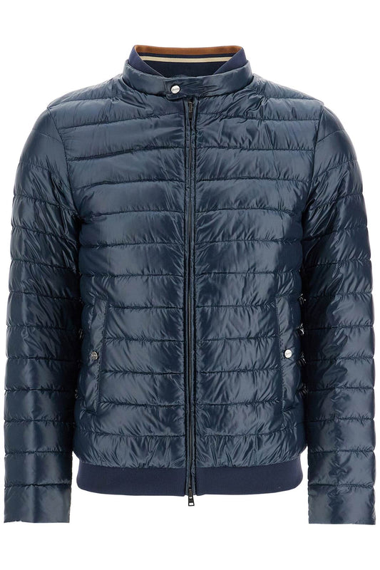 HERNO HERNO dark blue lightweight quilted nylon down jacket with high collar