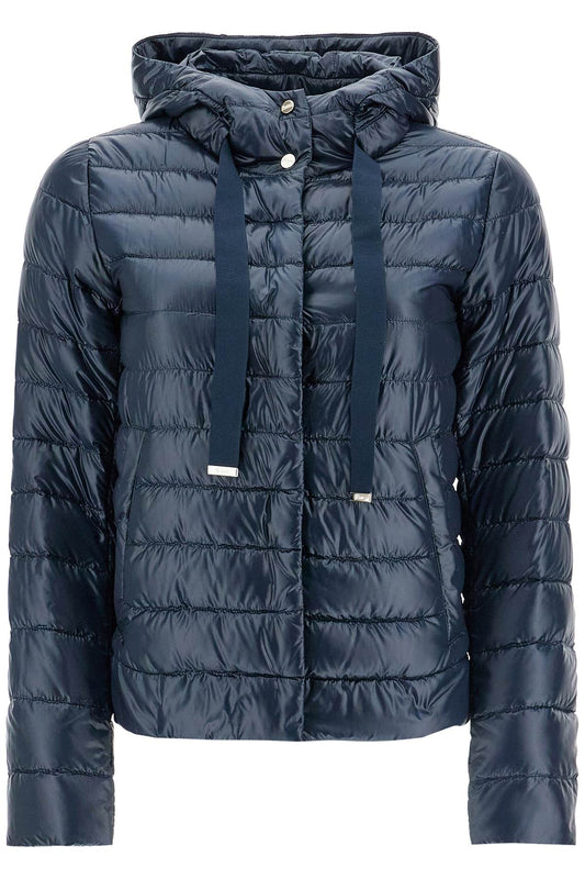 HERNO HERNO cropped down jacket with hood in ultralight dark blue nylon