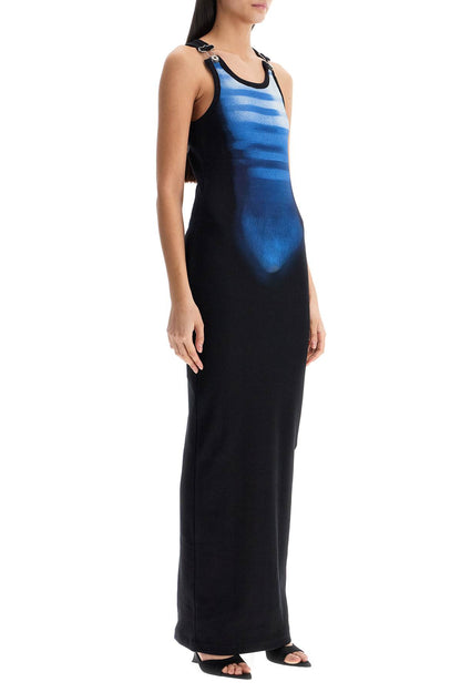 JEAN PAUL GAULTIER JEAN PAUL GAULTIER long fitted sleeveless dress in black and blue ribbed cotton