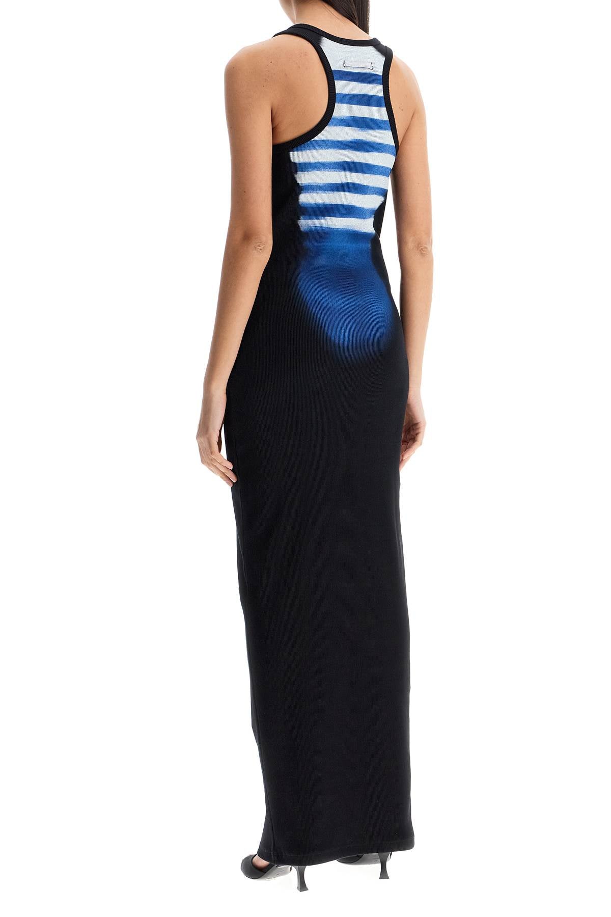 JEAN PAUL GAULTIER JEAN PAUL GAULTIER long fitted sleeveless dress in black and blue ribbed cotton